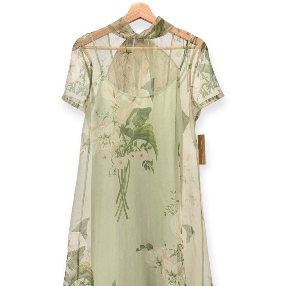 NWT CAARA Melody High Neck Organza Tie Neck Tiered Hem Dress - Size Large - Picture 10 of 14